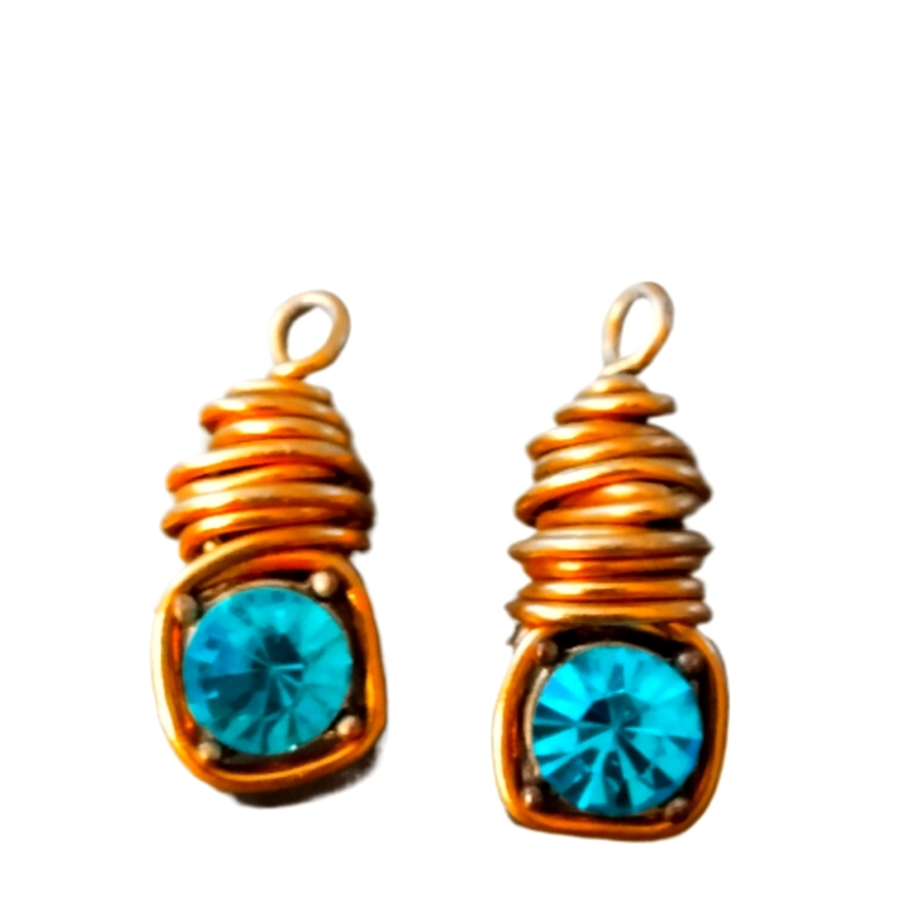 Gold Earrings Blue Stone Without The Back Handcrafted